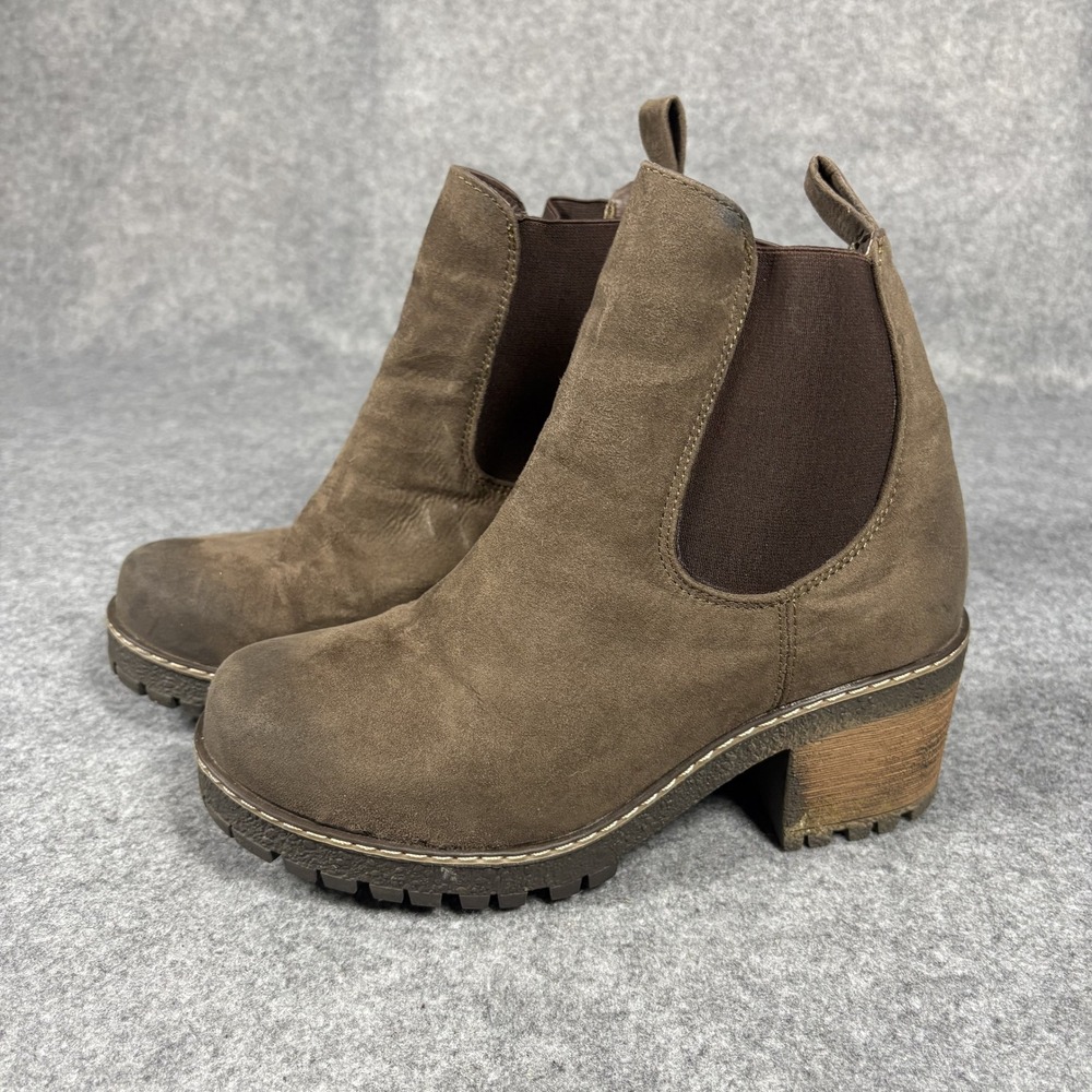 Kendra SGM00203-001 Chelsea Boots 9.5 Taupe Lug Sole Block Heel Synthetic Suede